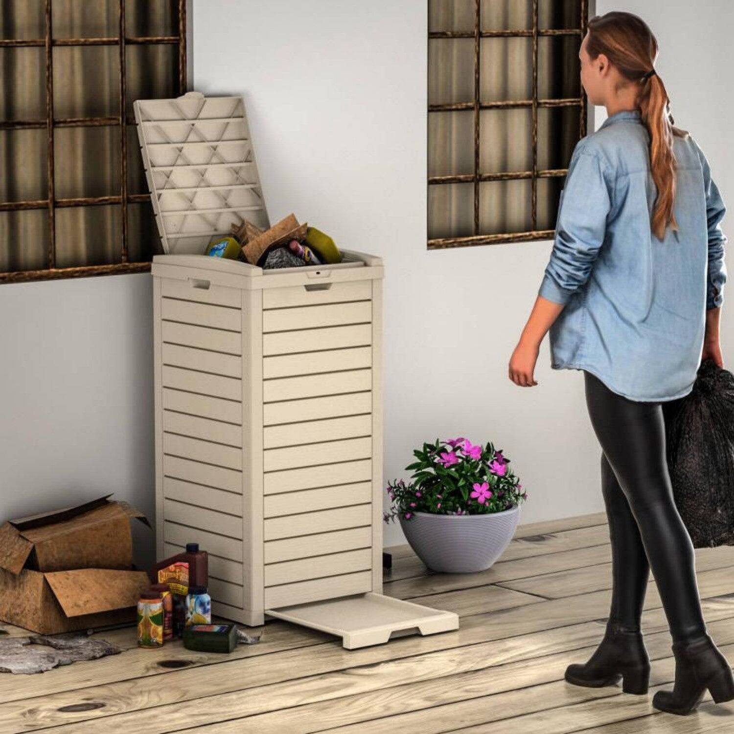 Alt View 7. Mondawe - 31 Gallons PP All-Weather Outdoor Trash Can - Light Brown.