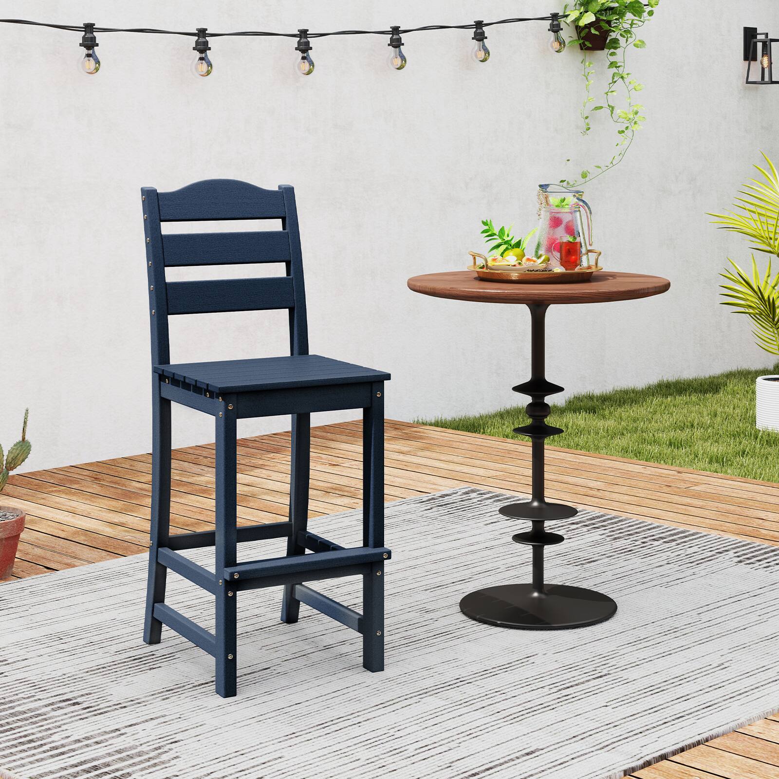 Alt View 9. Gymax - Gymax Set Of 2 Outdoor HDPE Bar Stool Patio Tall Chair Backrest Footrest All Weather Navy - Navy.