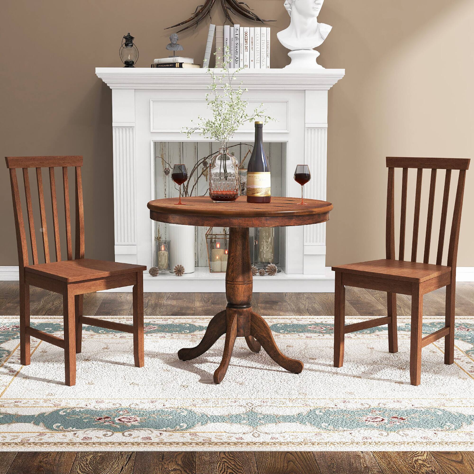 Alt View 1. Gymax - Gymax 3-Piece Dining Kitchen Table Dining Set Mid-Century Round WoodenTable & 2 Chairs - Walnut.