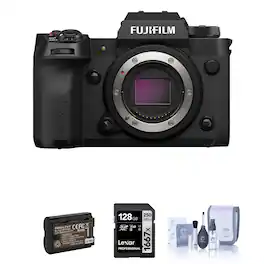 Bundle - Fujifilm - X-H2 Mirrorless Camera, Black with 128GB SD Card, Extra Battery, Cleaning Kit