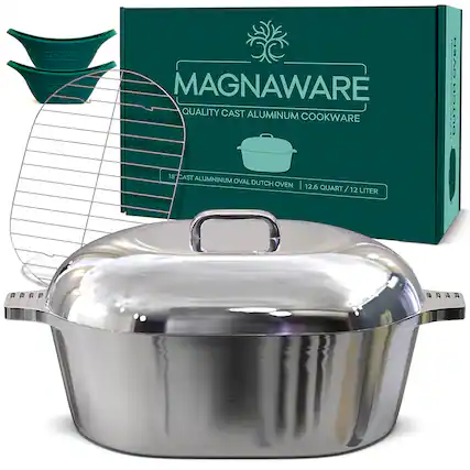 MAGNAWARE MAGNAVARE WARE MAGNAWARE QUALITY CAST ALUMINUM COOKWARE 18 CAST ALUMINUM OVAL DUTCH OVEN 12.6 QUART / 12 LITER