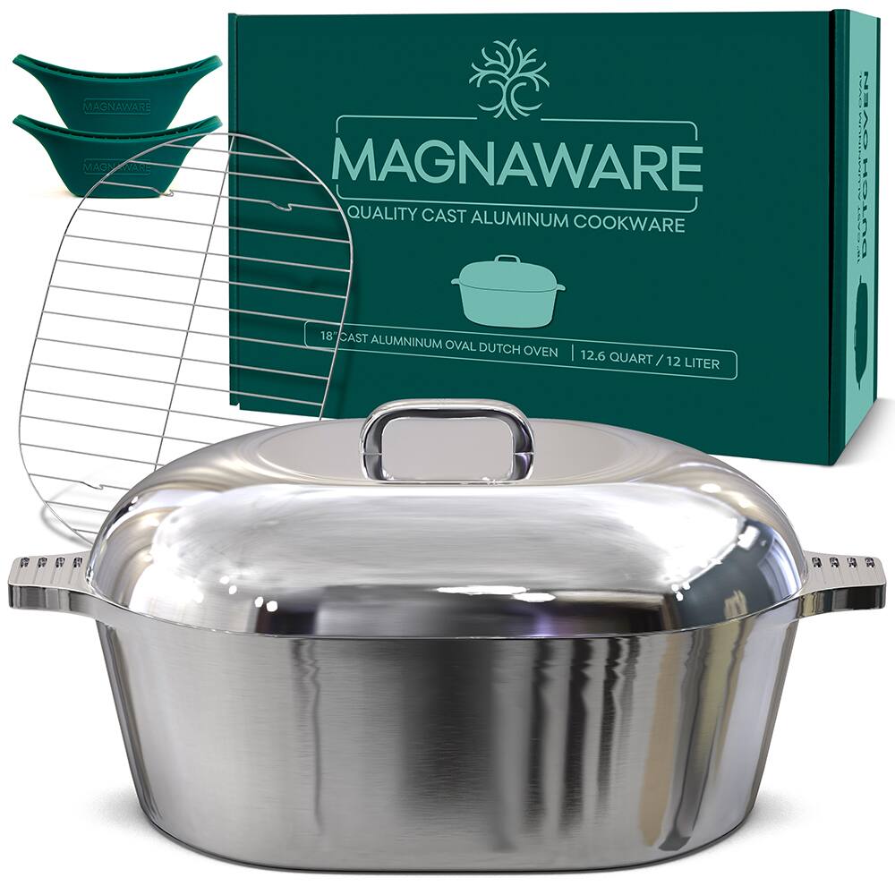 MAGNAWARE MAGNAVARE WARE MAGNAWARE QUALITY CAST ALUMINUM COOKWARE 18 CAST ALUMINUM OVAL DUTCH OVEN 12.6 QUART / 12 LITER