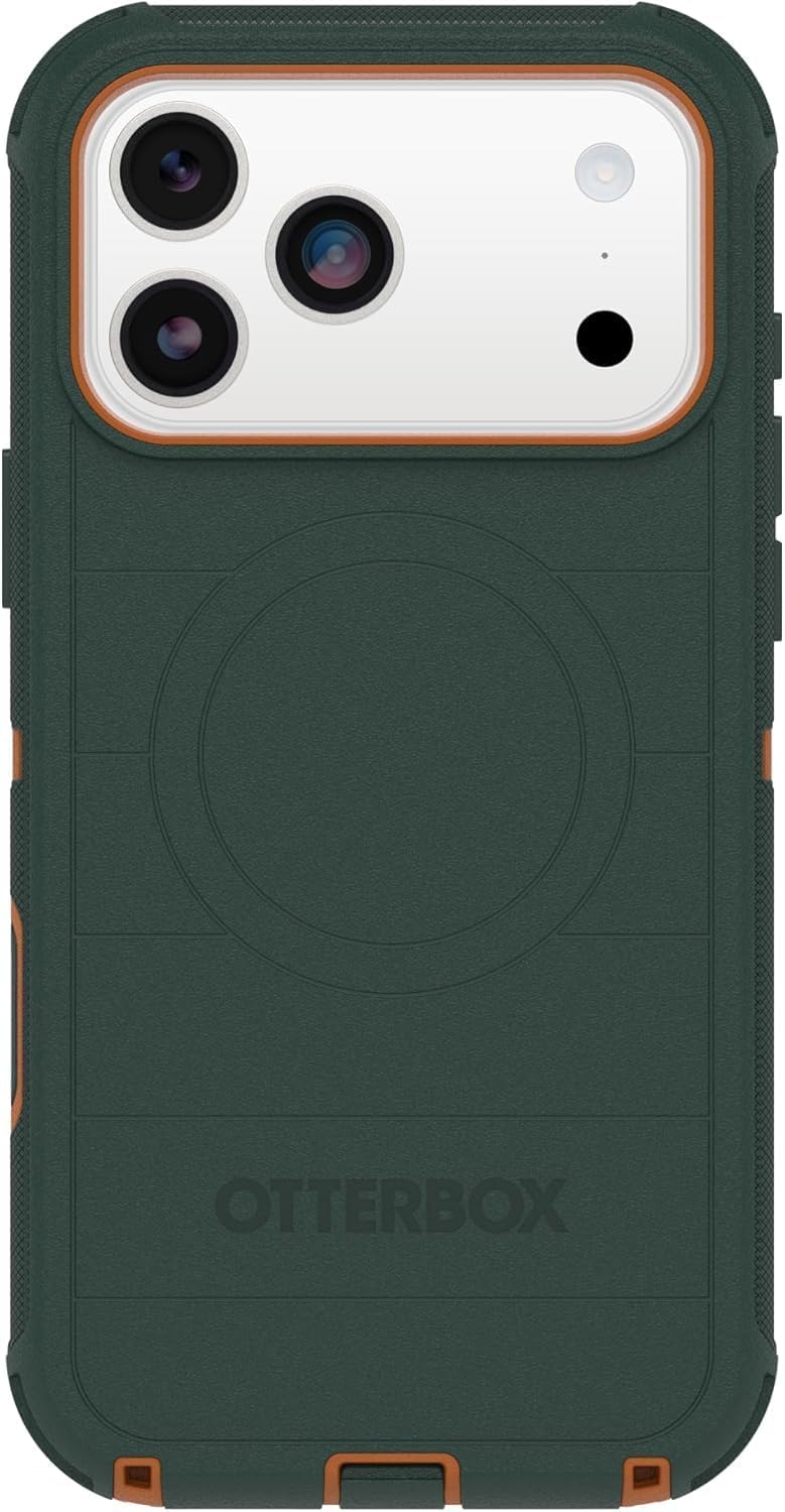 Back. OtterBox - OtterBox iPhone 18 Pro & iPhone 17 Pro (Only) - Defender Series Case - Holster Clip Included - Snaps on MagSafe - Green Intrigue.