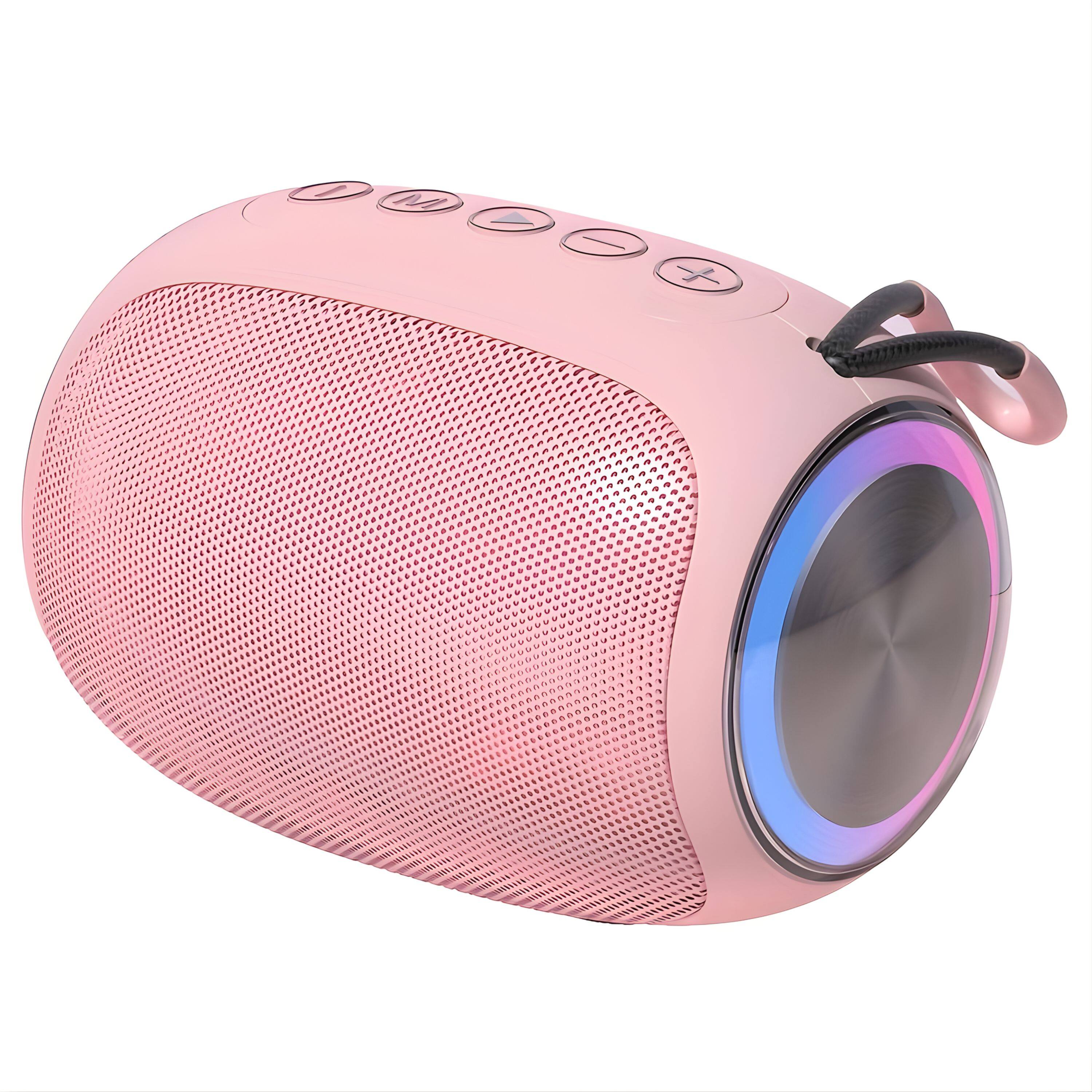 Left. Kitcheniva - Oval Drum Bluetooth Speaker With LED Ring Light Black - Black.