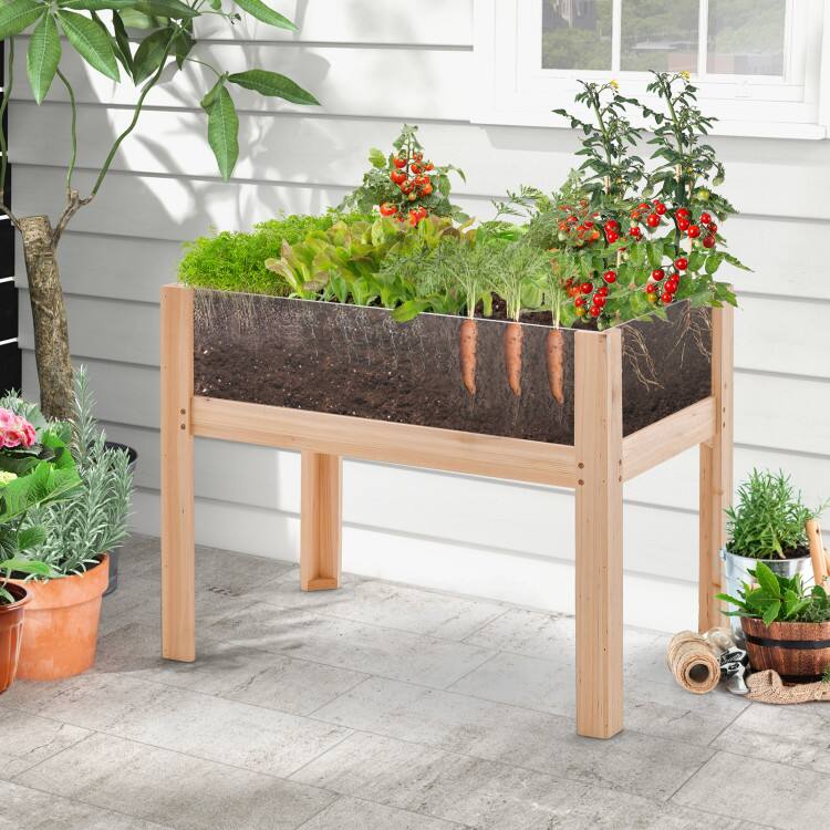 Left. SlickBlue - Raised Garden Bed Wooden Planter Box for Outdoor Gardening - Natural.