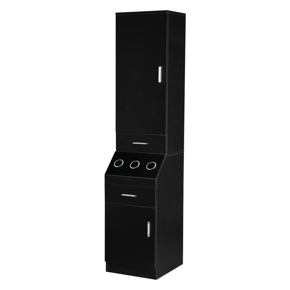 Angle. Winado - Barber Storage Station Cabinet with 2 Drawers & 2-Tier Storage Shelf & 1 Storage Cabinet & 3 Hot Tool Holders for Beauty - Black.