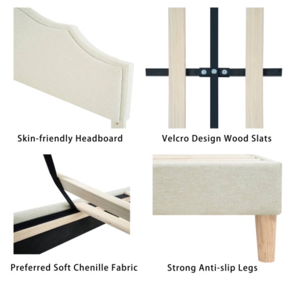 - Skin-friendly Headboard
- Velcro Design Wood Slats
- Preferred Soft Chenille Fabric
- Strong Anti-slip Legs