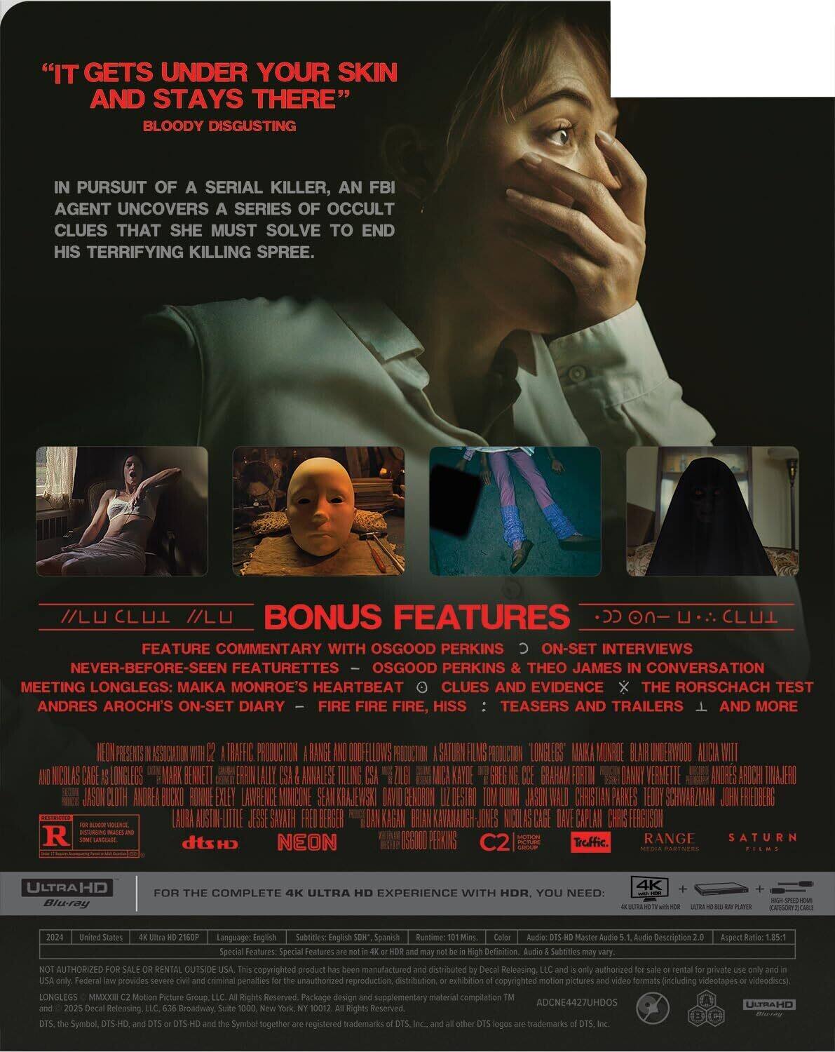 Alt View 1. Longlegs (Steelbook)   - 4K Blu-Ray.