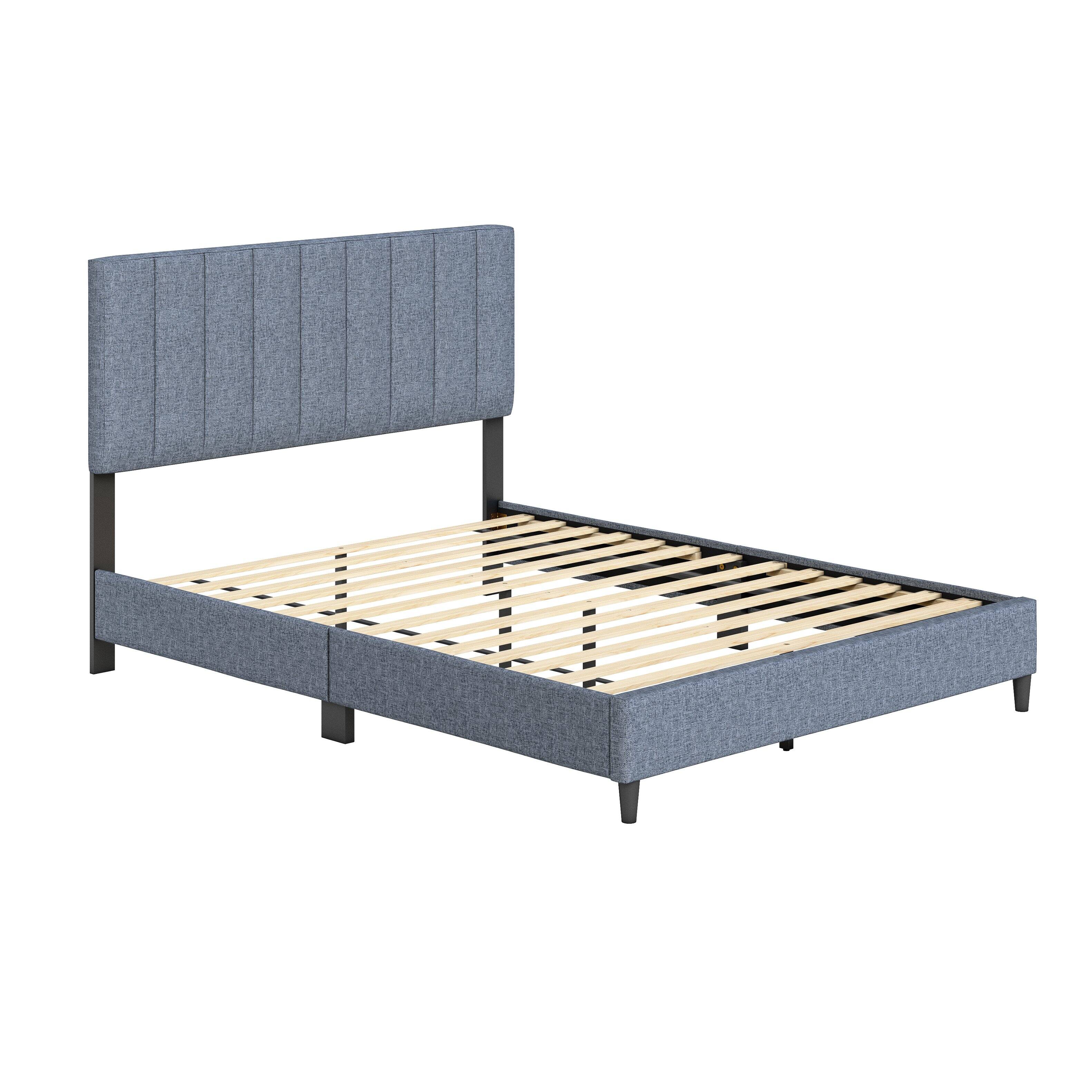 Alt View 1. Boyd Sleep - Leah Upholstered Platform Bed Frame, 13 Slat Support, No Box Spring Required, Full - Blue.