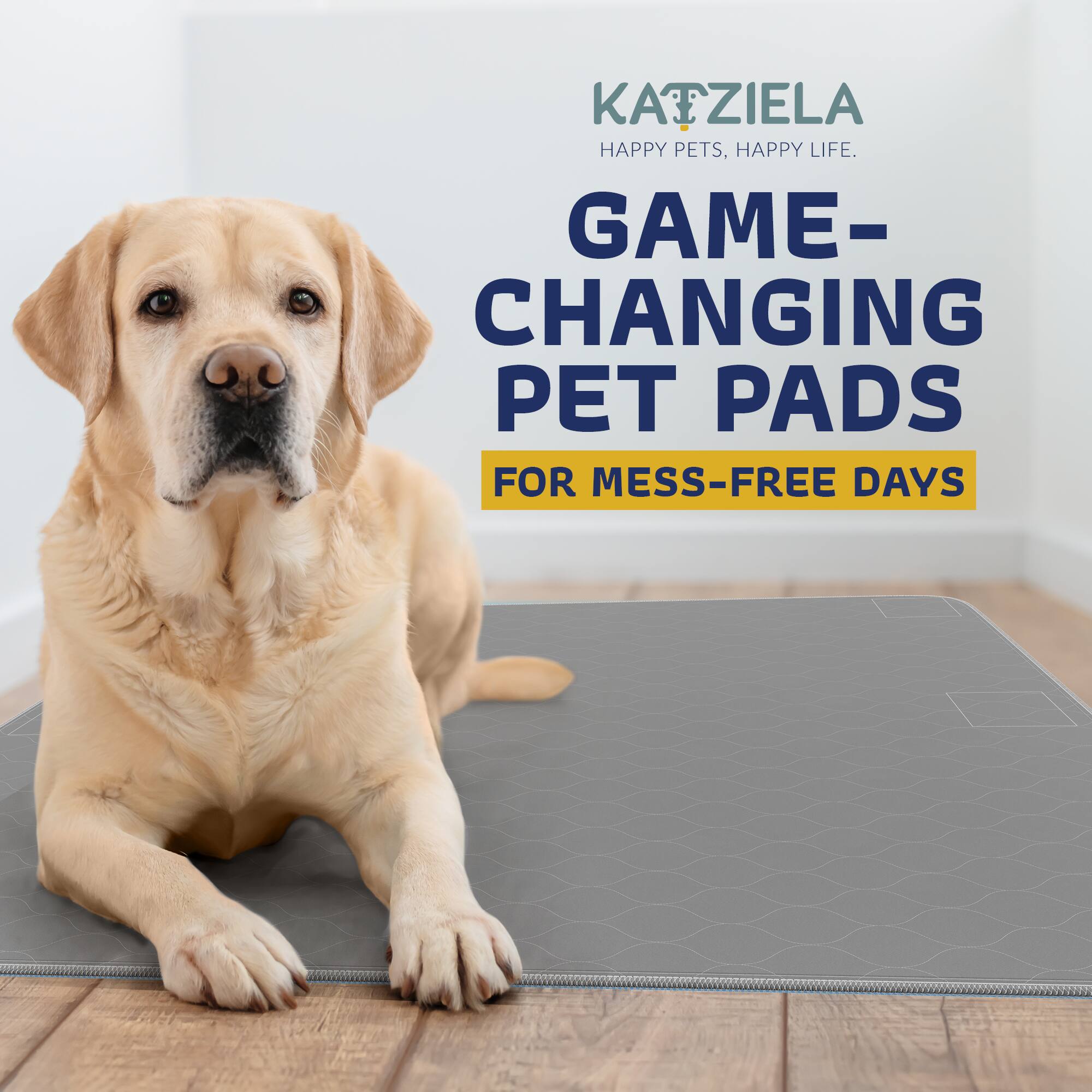 KATZIELA  
HAPPY PETS, HAPPY LIFE.  
GAME-CHANGING PET PADS  
FOR MESS-FREE DAYS