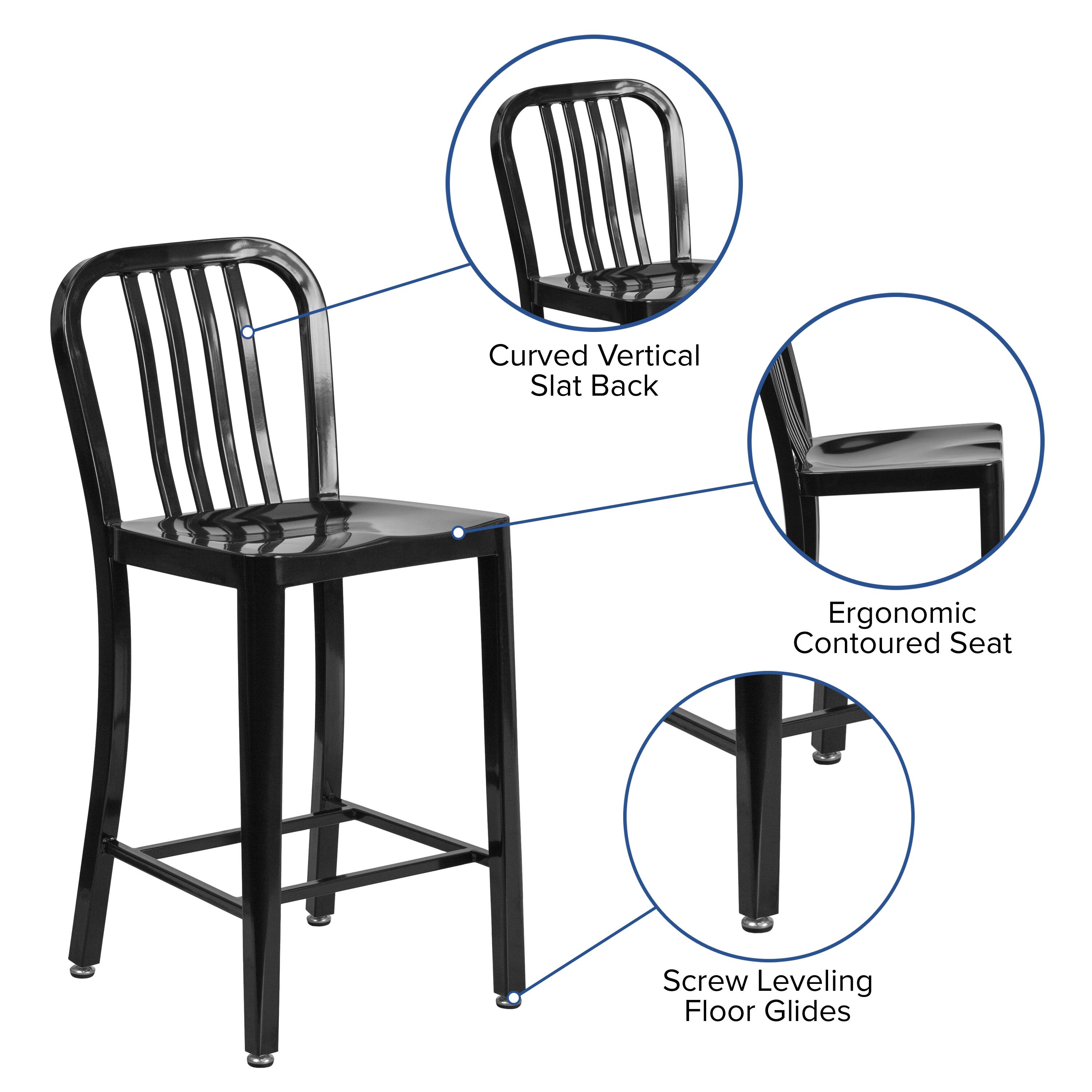 Curved Vertical Slat Back  
Ergonomic Contoured Seat  
Screw Leveling Floor Glides