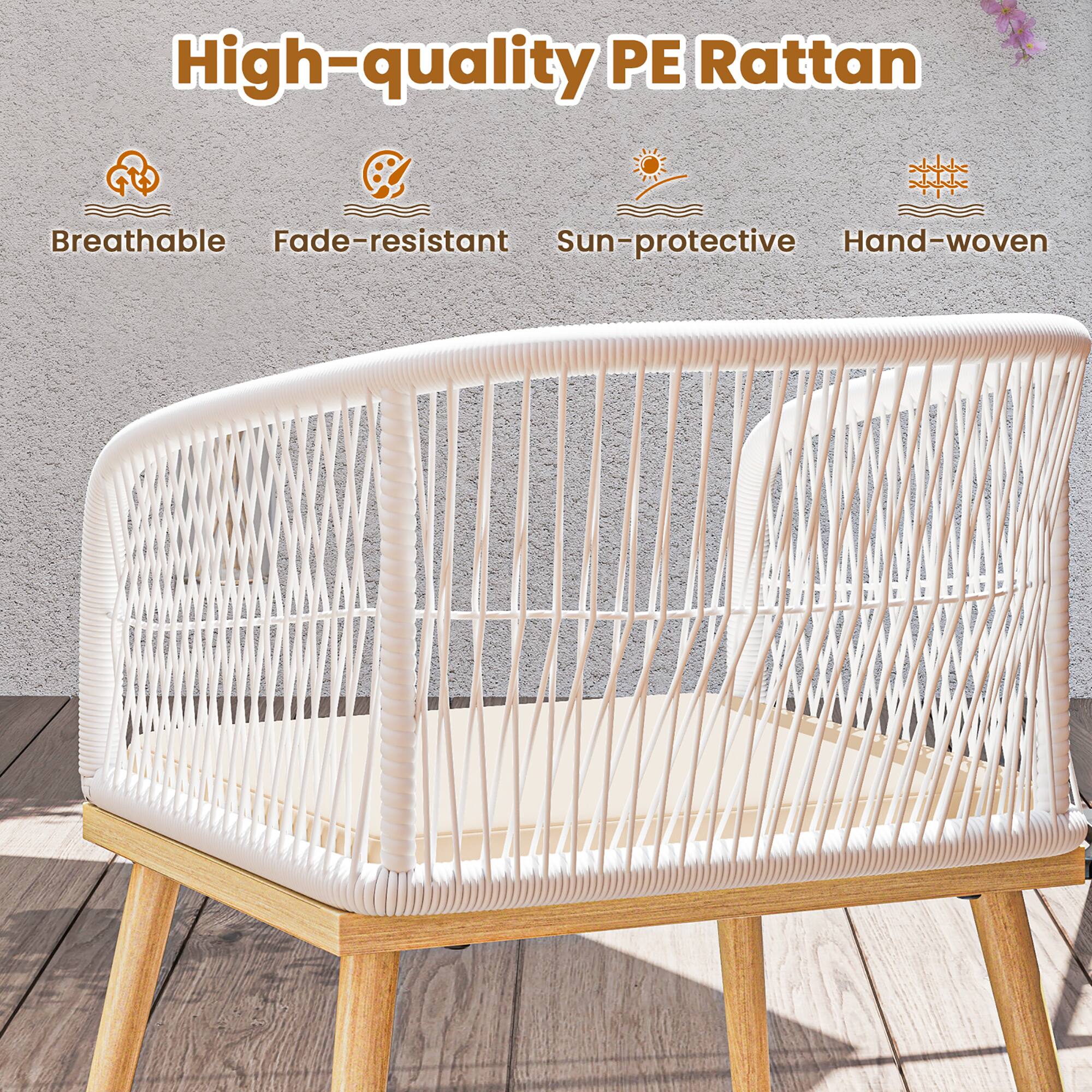 High-quality PE Rattan

- Breathable
- Fade-resistant
- Sun-protective
- Hand-woven