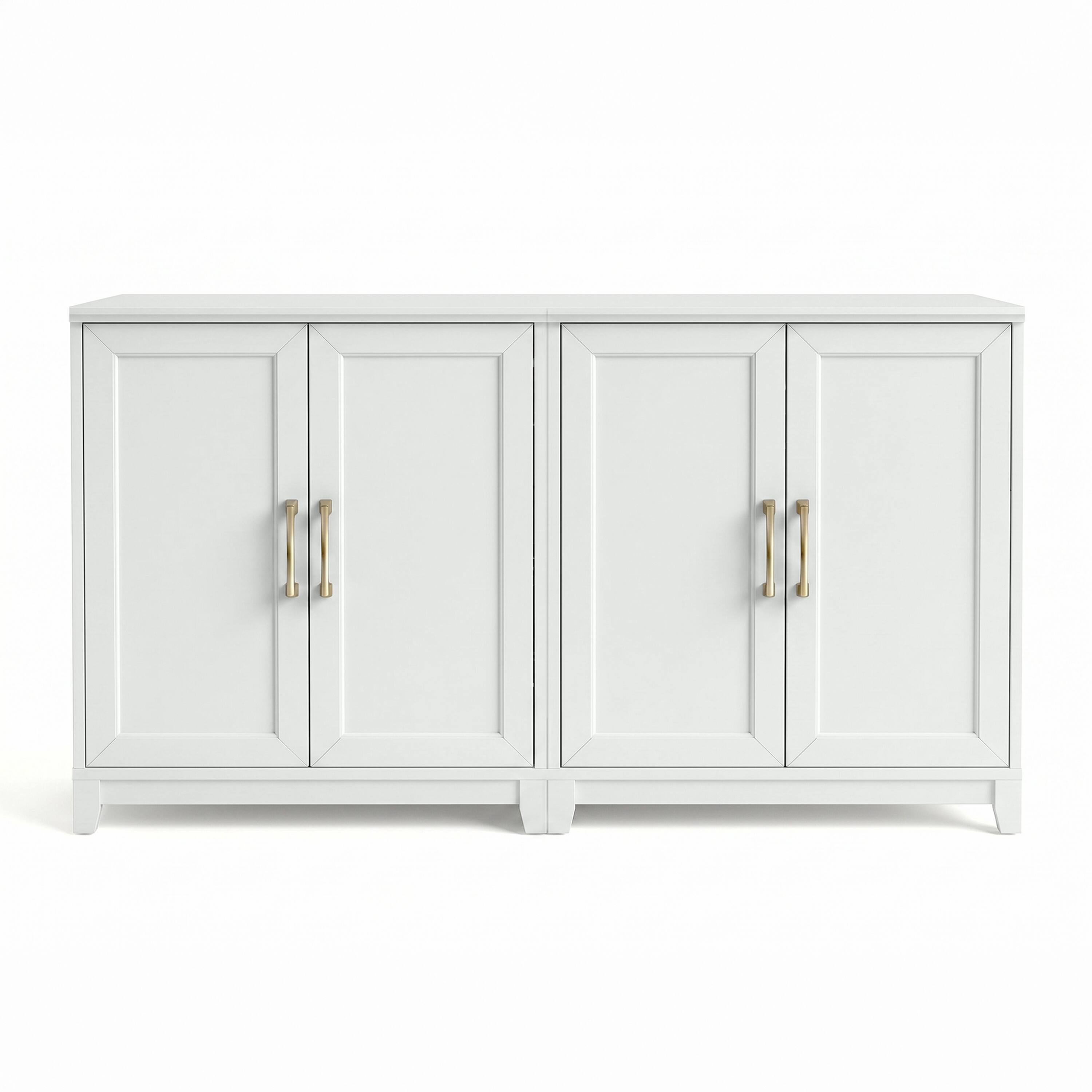 Alt View 1. Martha Stewart - Bedford Set of 2 Modular Storage Cabinets with Adjustable Shelf, Soft-Close Doors, Solid Wood Frames and Legs - White Frame/Gold Hardware.