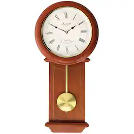 Bedford Clock Collection - Olivia 24.5 Inch Cherry Wood Chiming Pendulum Wall Clock - Brown