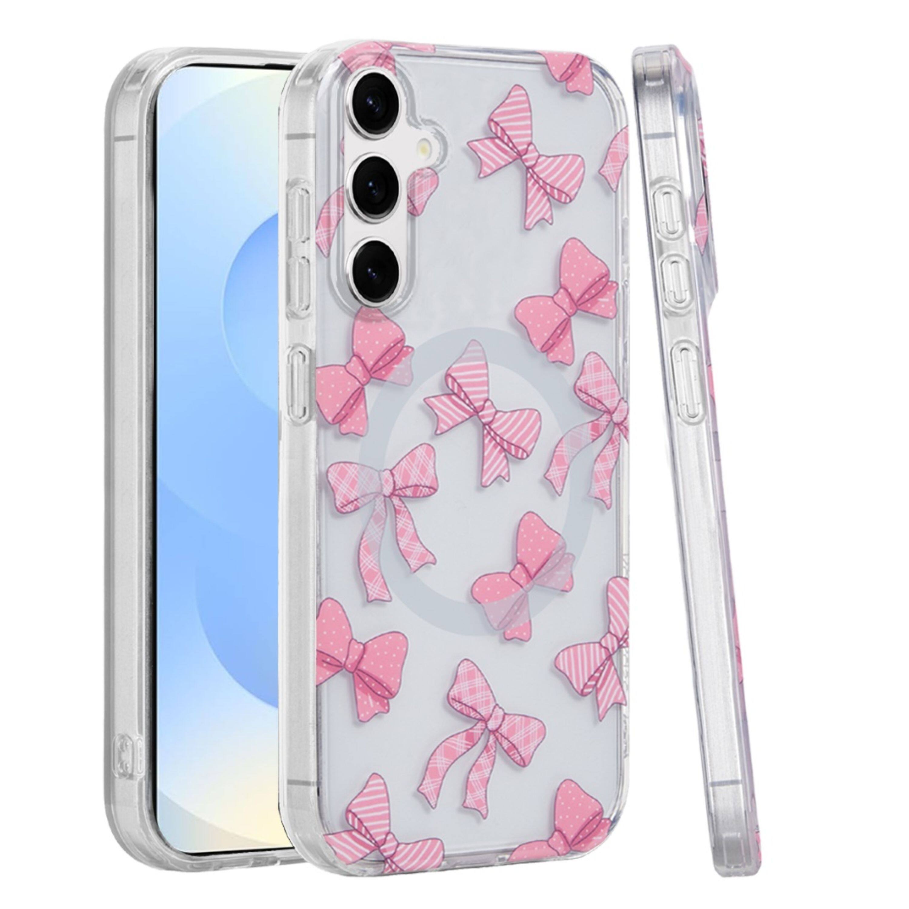 Front. Kitcheniva - Dual Layer TPU Design Case With Magnetic Circle Tempered Glass For Samsung Galaxy S25+/S24+ Bow Knot - Multicolor.