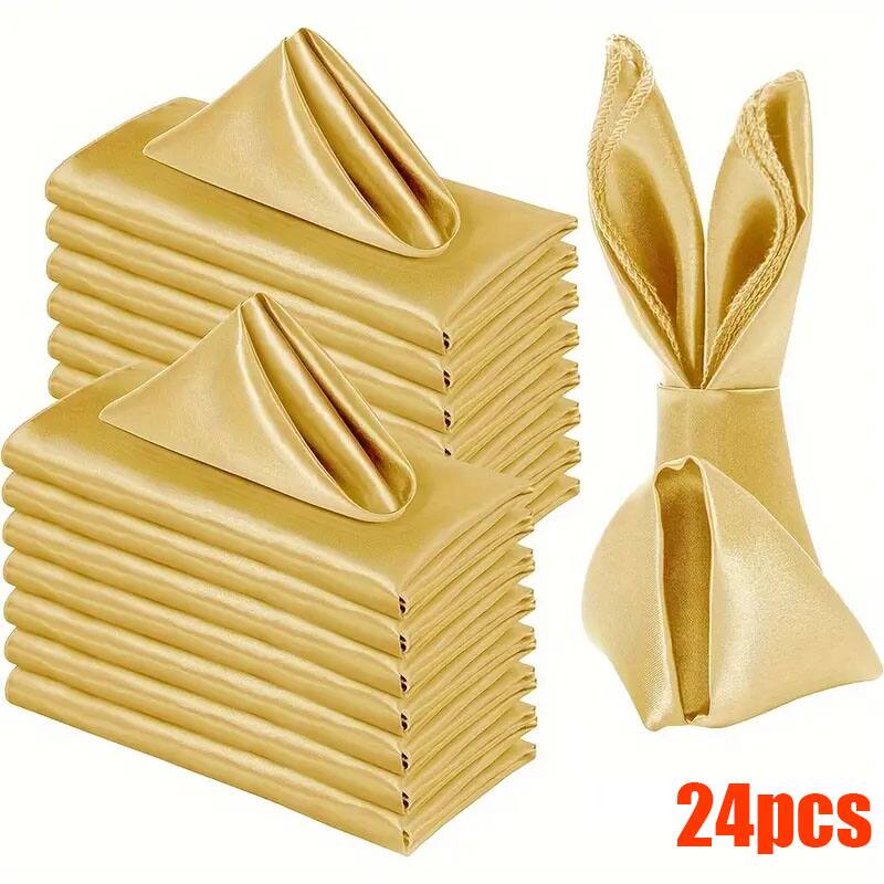 Auledio - 24pcs Elegant Napkins, 17x17in Square Dinner Napkins Or Handkerchiefs, For Wedding Banquet Restaurant Decorations - Golden