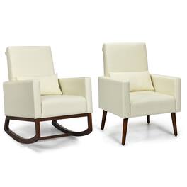 Costway - Set of 2 Dual-use Upholstered Rocking Chair with Pillow - Beige