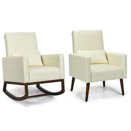 Front. Costway - Costway Set of 2 Dual-use Upholstered Rocking Chair with Pillow - Beige.