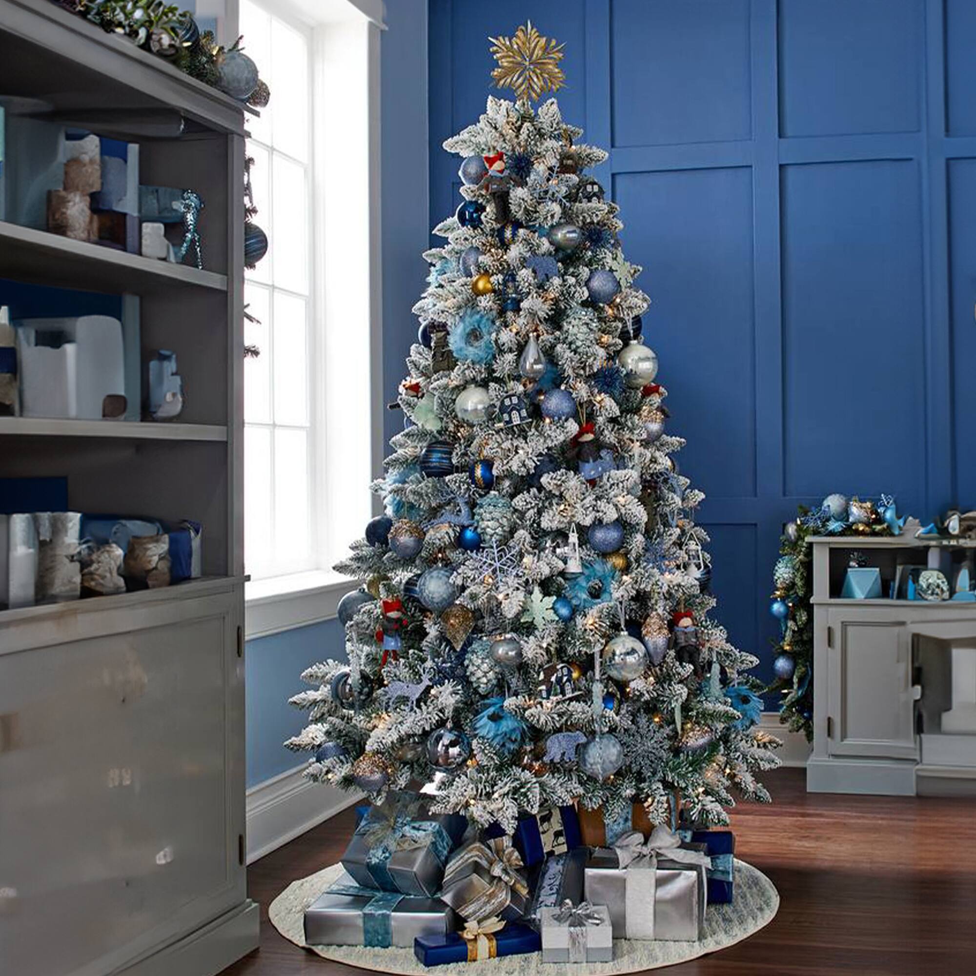 Alt View 4. NOMA - NOMA Cypress 7 ft White Multi-Color LED Pre-Lit Flocked Artificial Christmas Tree - Multicolor.