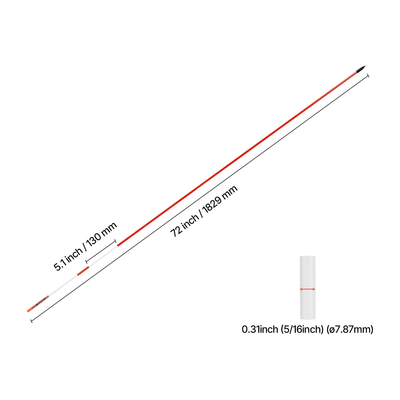5.1 inch / 130 mm  
72 inch / 1829 mm  
0.31 inch (5/16 inch) (7.87 mm)