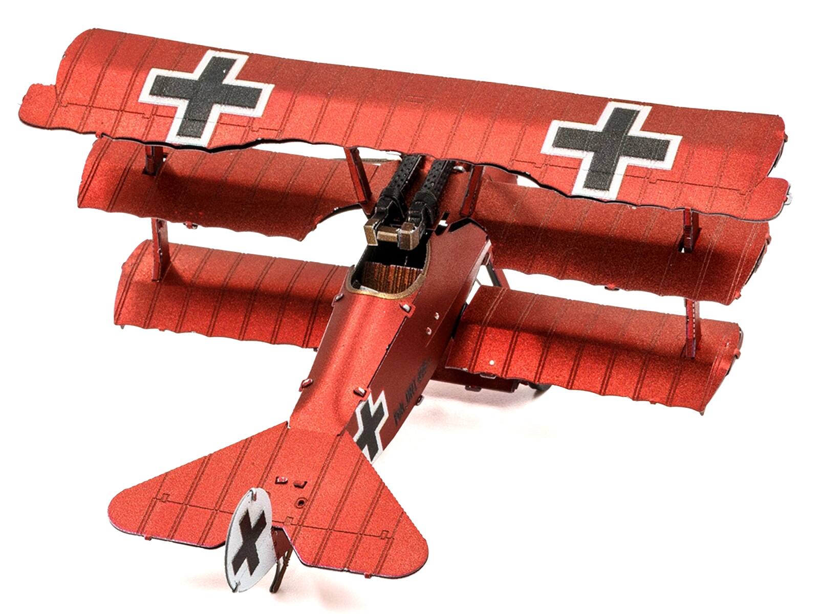 Left. Metal Earth - Model Kit Fokker Dr.I Triplane Fighter Aircraft Red Baron German Air Force (Moderate Difficulty) Steel Model - Red.