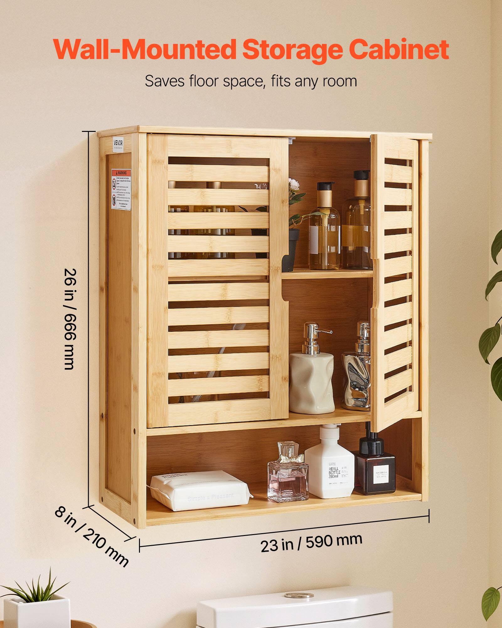Wall-Mounted Storage Cabinet  
Saves floor space, fits any room  

26 in / 666 mm  
8 in / 210 mm  
23 in / 590 mm