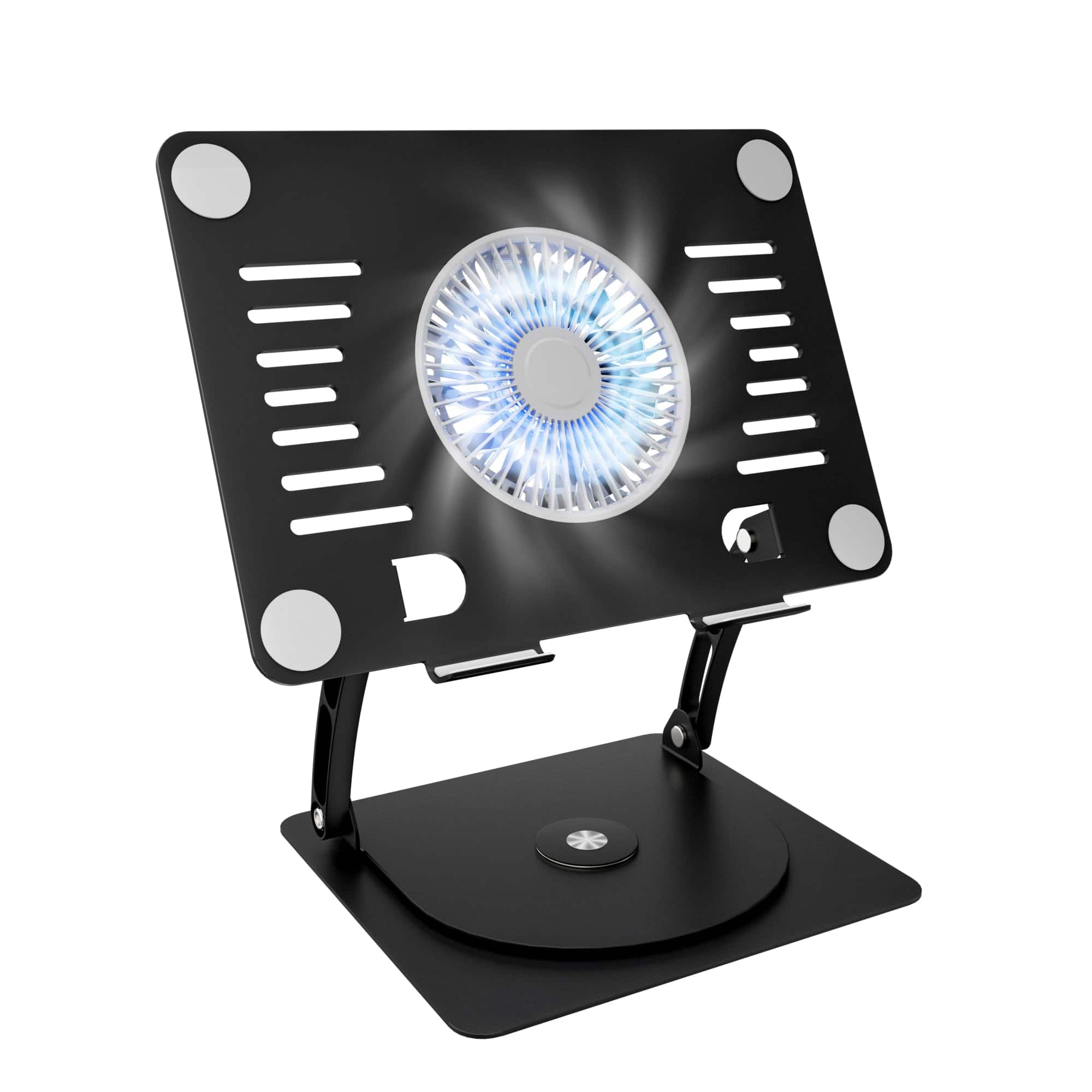 HongFei - Gaming Laptop Cooling Pad with 360° Rotation Base, Ergonomic Aluminum Stand with 3 Speed Fan, Adjustable Height - Black