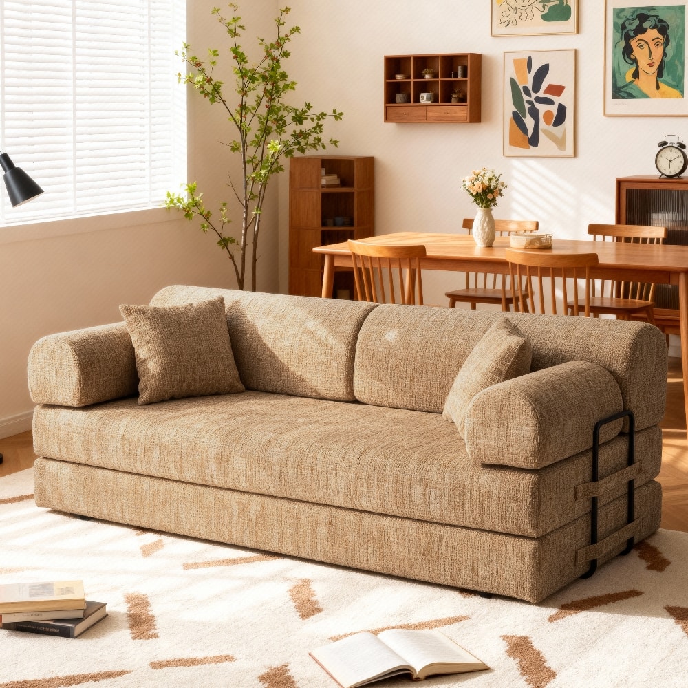 Loheer - Convertible Sleeper Sofa Bed 4-in-1 Boucle Floor Couch Folding Mattress Sofa for Small Space Ochre - Ochre price history on PriceWatchPro