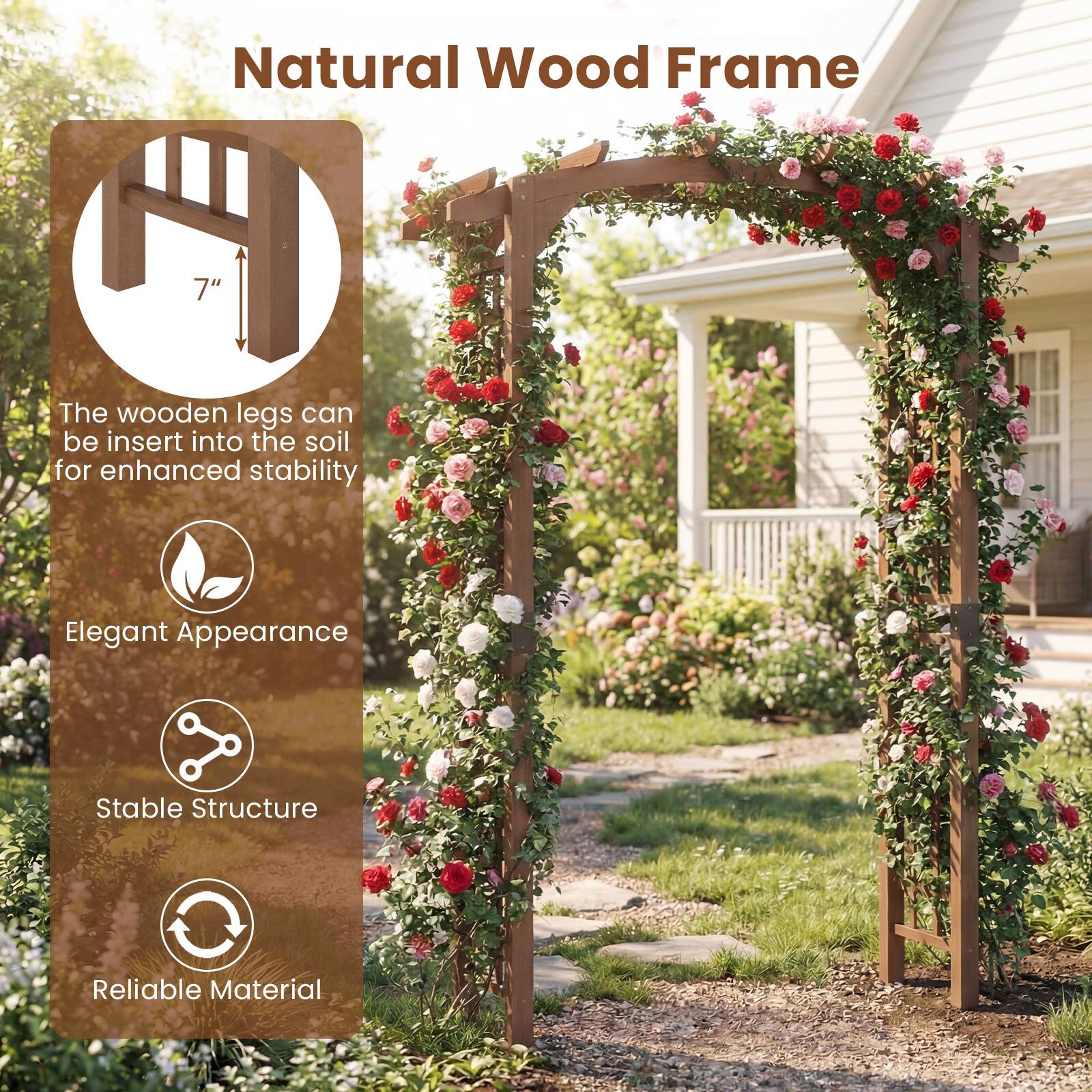Natural Wood Frame

- The wooden legs can be inserted into the soil for enhanced stability
- Elegant Appearance
- Stable Structure
- Reliable Material