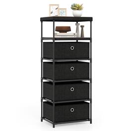 Gymax - 4-Drawer Dresser w/ Shelf w/ Fabric Bins Industrial Storage Tower Unit - Black