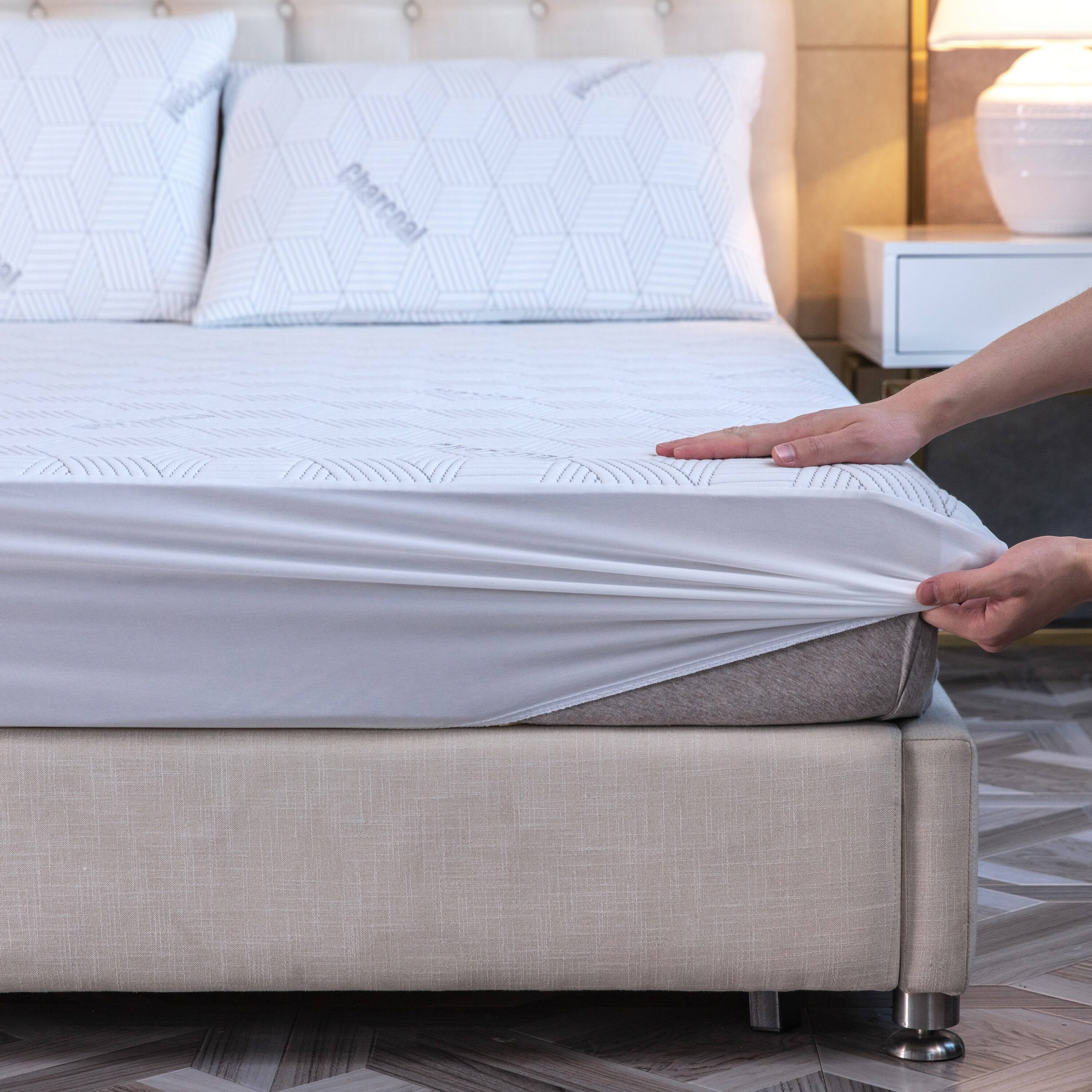 Left. Bibb Home - Bibb Home Charcoal Bamboo Infused Waterproof Mattress Pad - Standard.