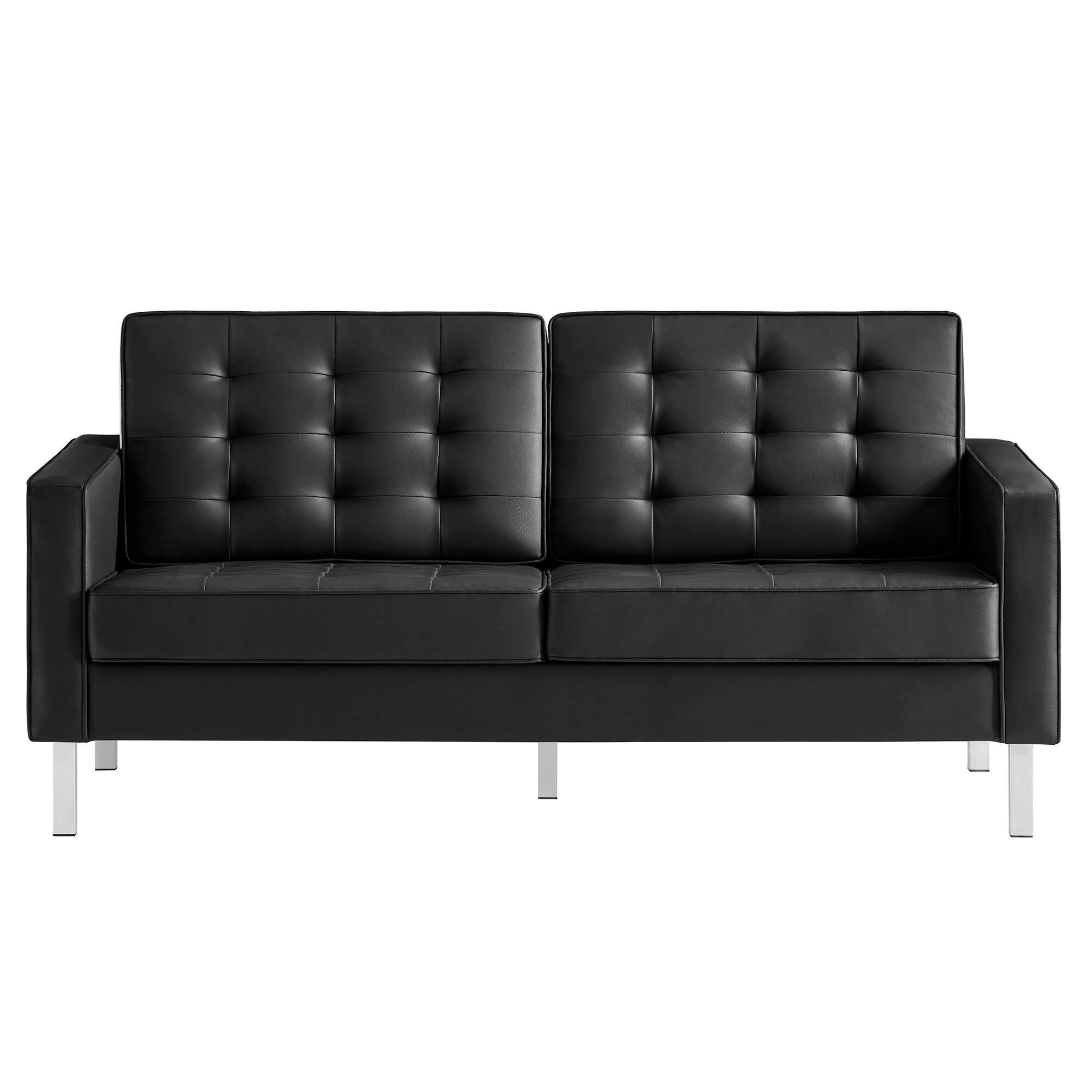 Alt View 5. Modway - Loft Tufted Vegan Leather Loveseat by Modway - Silver Black.