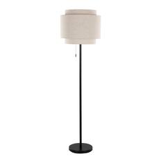 Front. Loheer - Loheer Contemporary Metal Floor Lamp Black Base Beige Linen Shade Living Room Reading Sixty Inch - Black.
