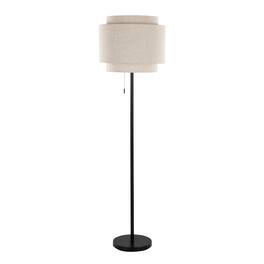 Loheer - Contemporary Metal Floor Lamp Base Beige Linen Shade Living Room Reading Sixty Inch - Black