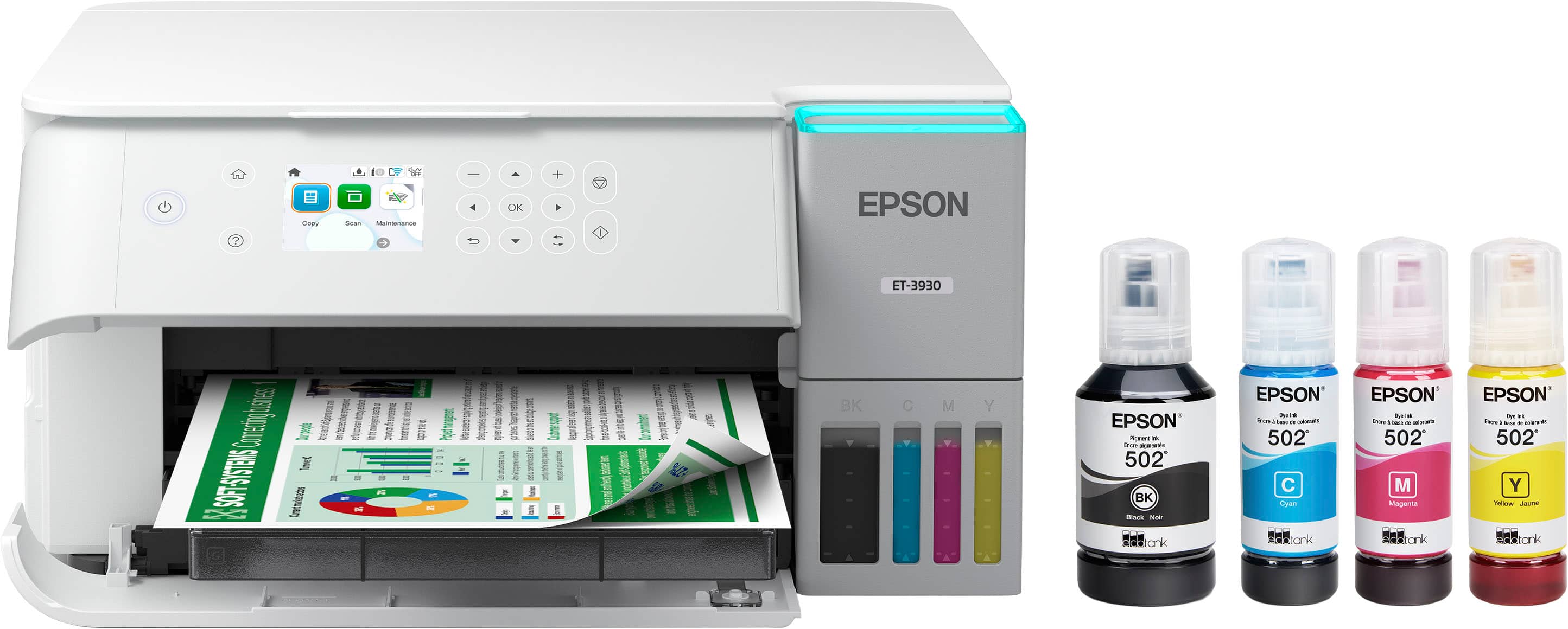 EPSON ET-3930 dye-sublimation printer with a carton of EPSON ink.