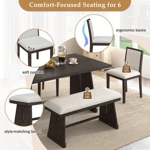 Comfort-Focused Seating for 6 ergonomic backs [2.4" 2.4" soft cushion 250 LBS 8 250 LBS style-matching bench