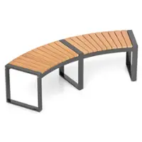 Costway Backless 2-Person Patio Curved Bench with Slatted Seat & Metal Legs Oil Painted - Yellow, Black - Front_Zoom