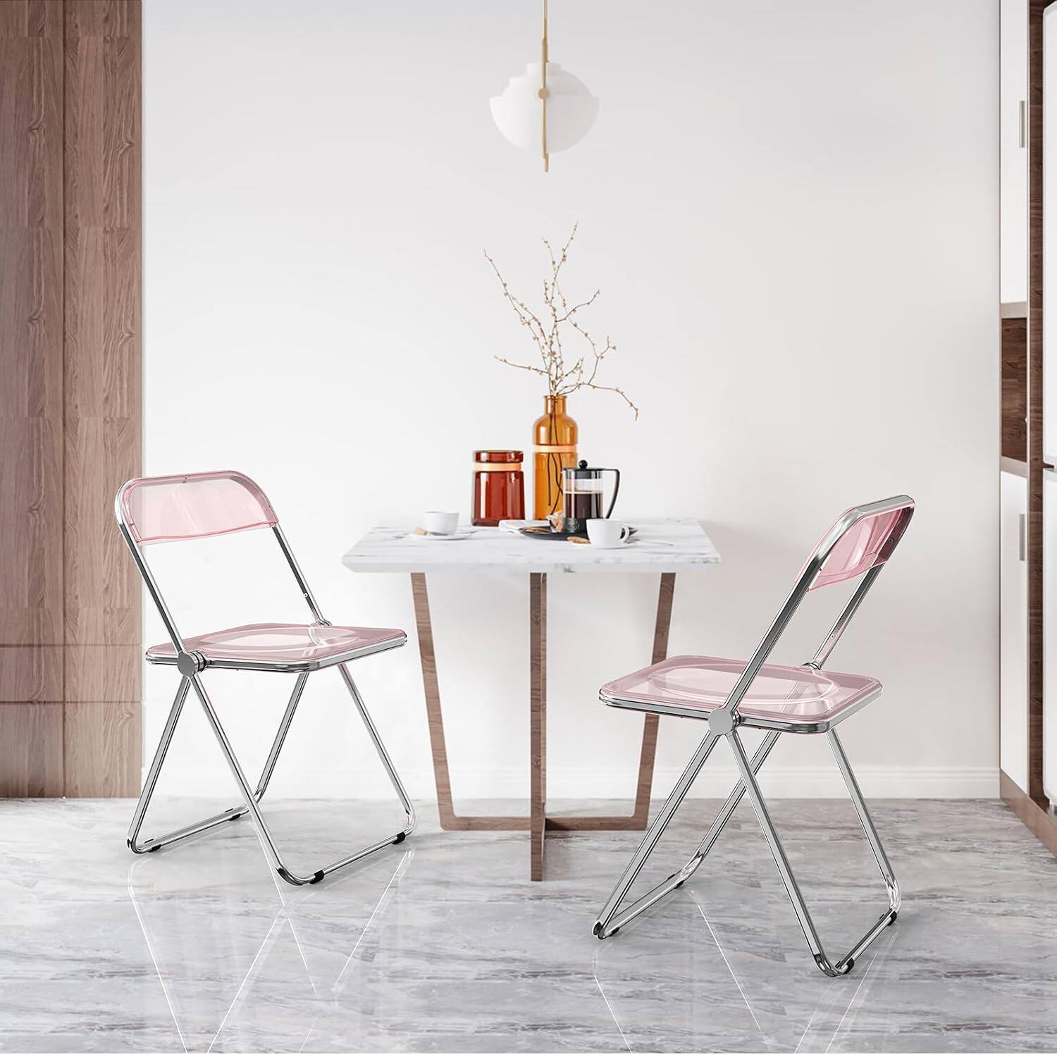 Alt View 5. Winado - 2PCS Folding Plastic Chairs Portable Clear Commercial Chair Seat for Indoor Outdoor Party Wedding Dining Display Corner - Pink.