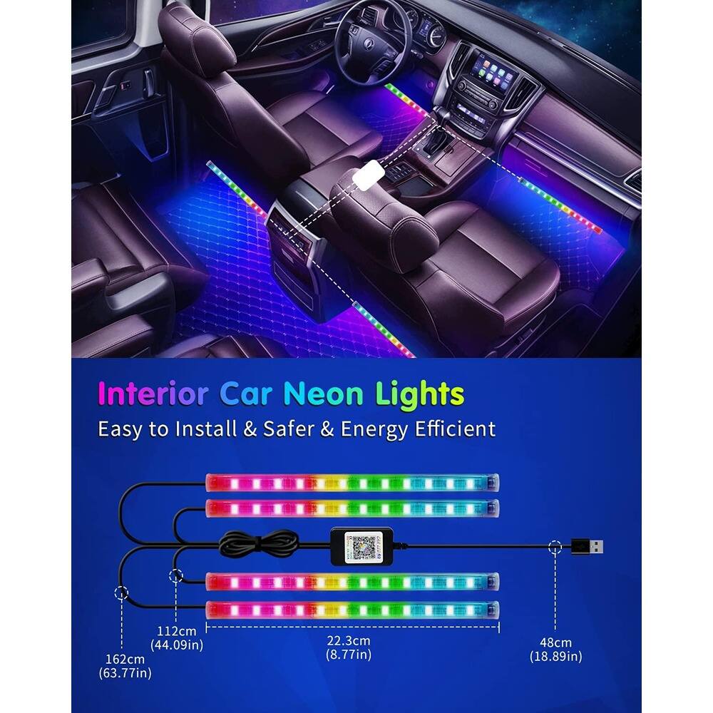 Interior Car Neon Lights  
Easy to Install & Safer & Energy Efficient  

112cm (44.09in)  
162cm (63.77in)  
22.3cm (8.77in)  
48cm (18.89in)