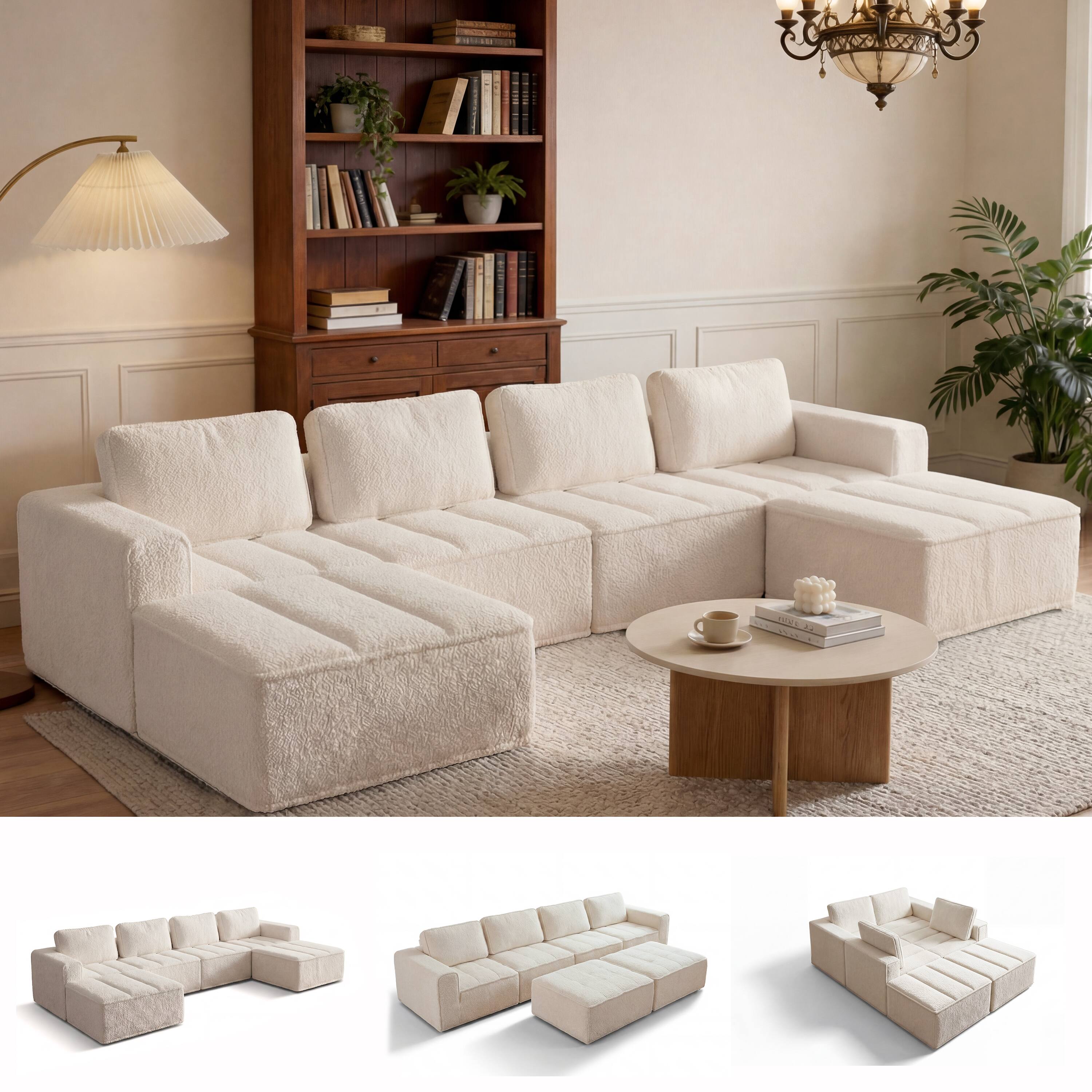 Alt View 6. Dyonery - 110" L Shaped Modular Sectional Sofa with Ottoman, Boneless Couch for Living Room - Beige.