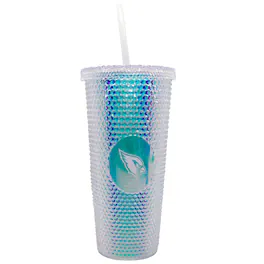 Logo Brands - Arizona Cardinals 24oz. Iridescent Studded Travel Tumbler with Straw - Multicolor