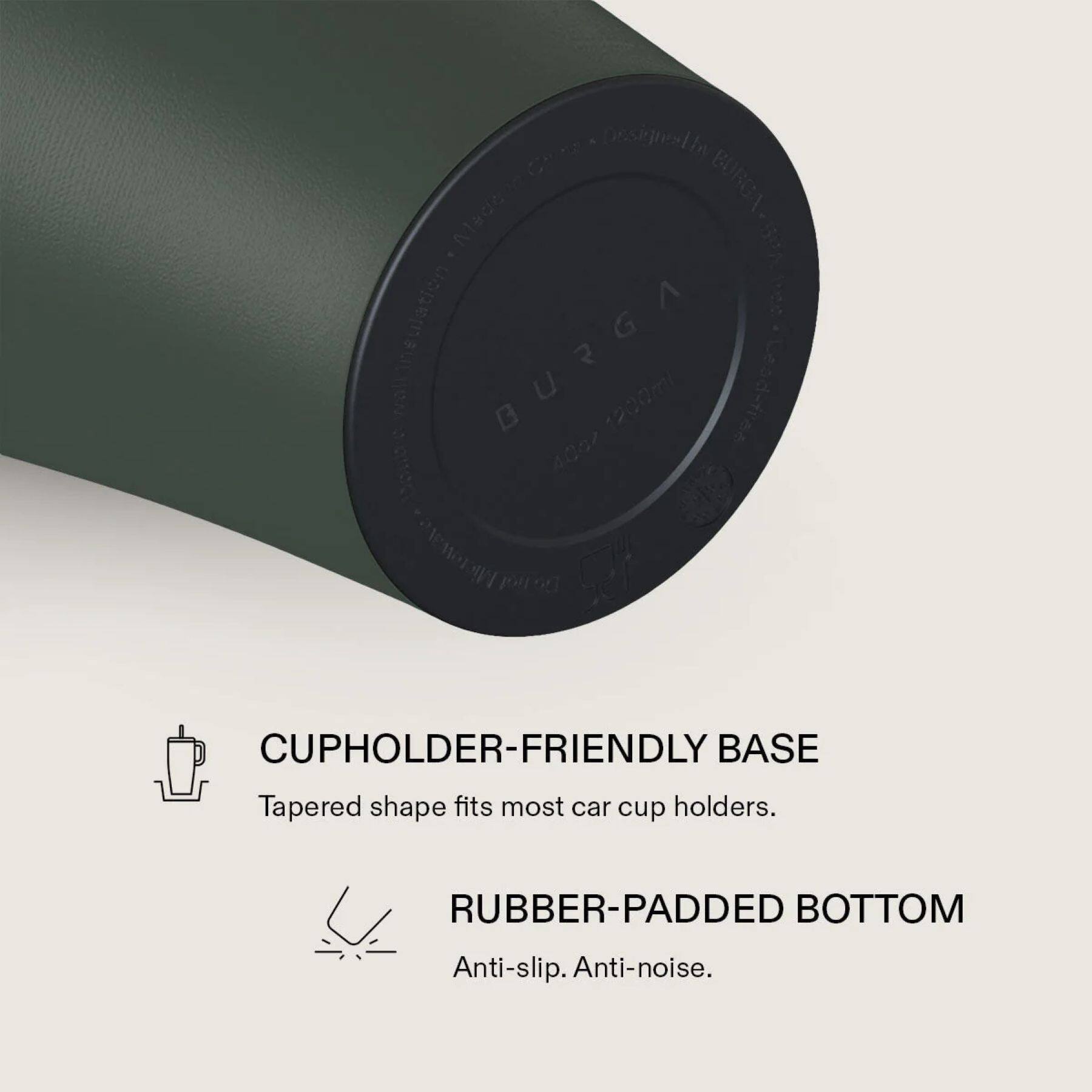 CHPA 4 Designetoy C 1090a Aade Vol ulation BURGA U 1200ml Lead-free 400z pou CUPHOLDER-FRIENDLY BASE Tapered shape fits most car cup holders. RUBBER-PADDED BOTTOM Anti-slip. Anti-noise.