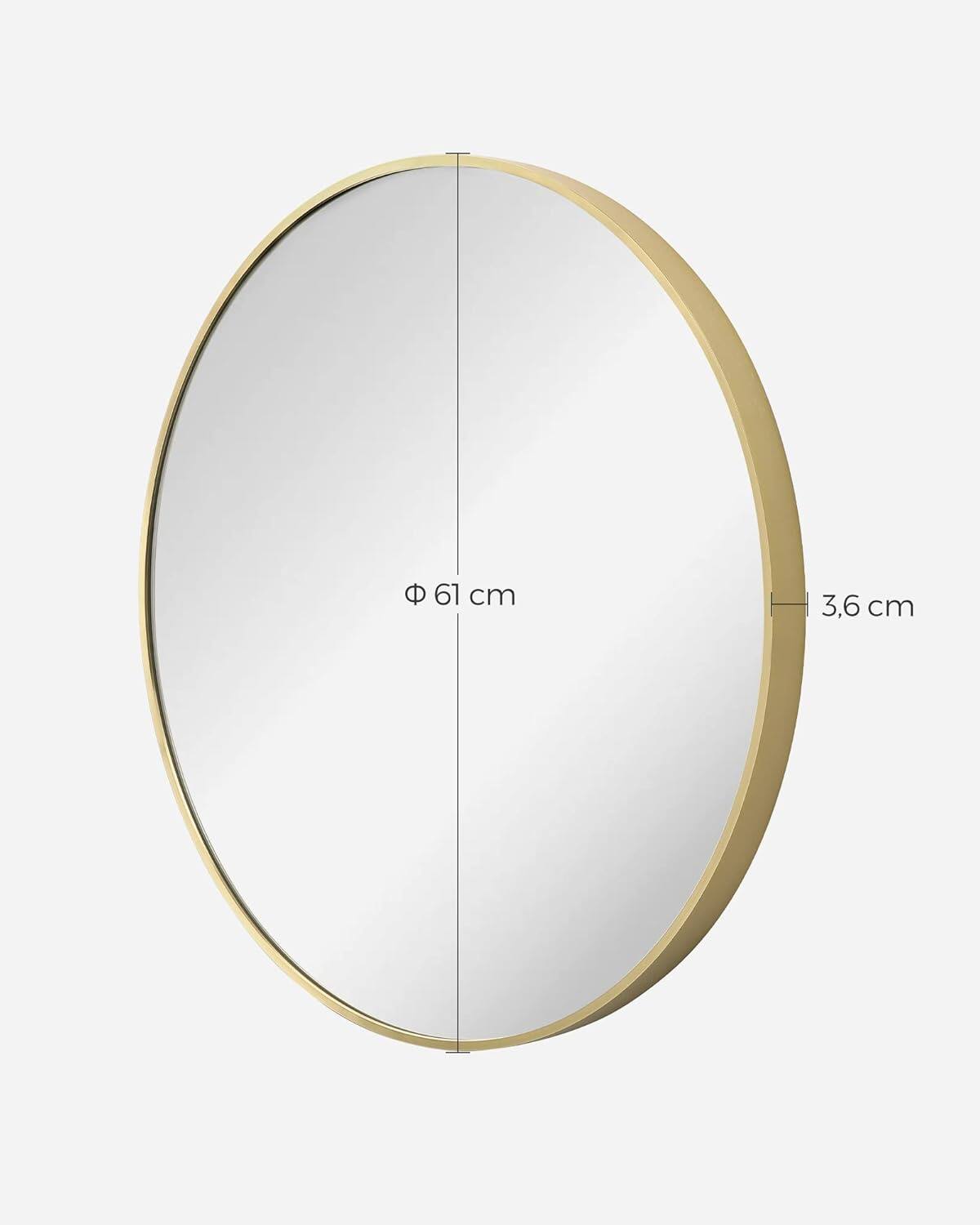 Angle. Songmics Home - 24-Inch Round Wall Mirror – Elegant Gold Metal Frame for Bathroom/Living Room/Bedroom/Entryway - Gold.