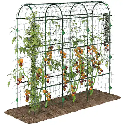 Front. Outsunny - Cucumber Trellis, 6' Tall Arch Trellis for Climbing Plants Outdoor, A-Frame, with Plastic Coated Steel Frame - Green.