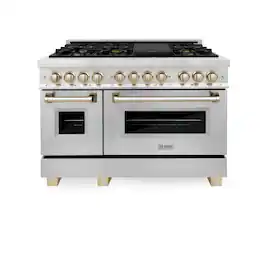 ZLINE - Autograph 48" Legacy Dual Fuel Range w/ 7 Burners & Polished Gold Accents (RAZ-48-G) - Stainless Steel