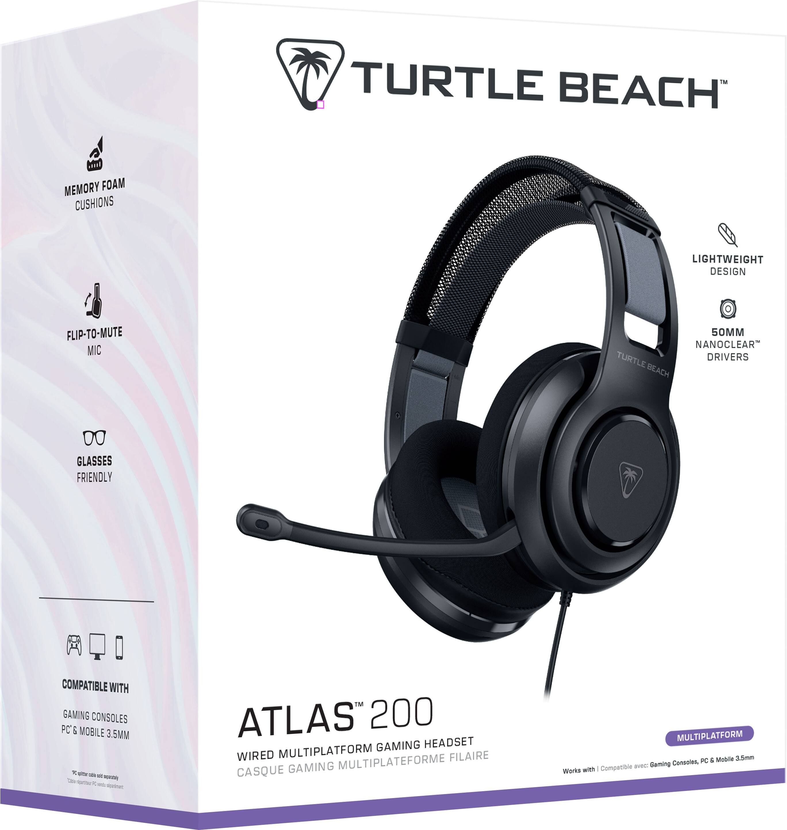 Turtle Beach Atlas 200 Gaming Headset: Wired Multiplatform, Lightweight Design, Flip-to-Mute Mic, 50mm Nanoclear Turtle Drivers, Memory Foam Cushions, Compatible with Gaming Consoles, PC, and Mobile (3.5mm).
