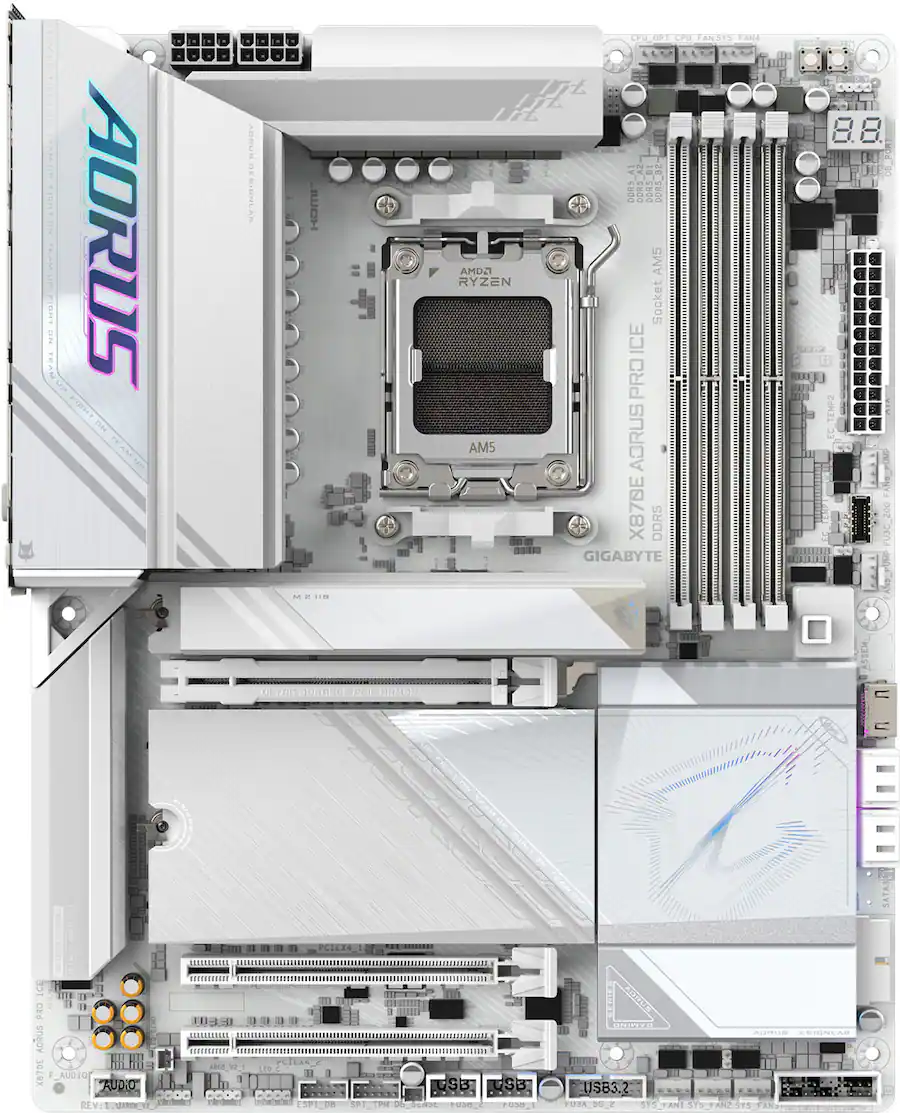 GIGABYTE X870E AORUS PRO ICE (Socket AM5) AMD X870 ATX DDR5 Wi Fi 7 ...