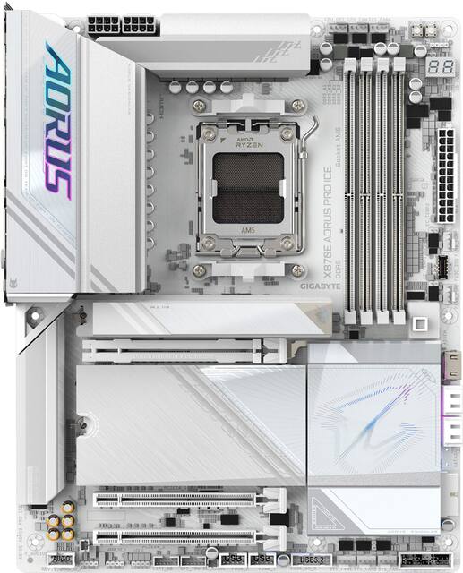 GIGABYTE - X870E AORUS PRO ICE (Socket AM5) AMD X870 ATX DDR5 Wi-Fi 7 Motherboard - White