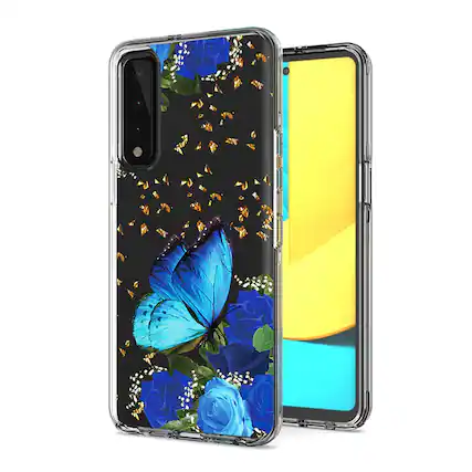 Front. Reiko - Pressed Dried Flower Design Phone Case For Lg Stylo7 5G In Blue - Blue.
