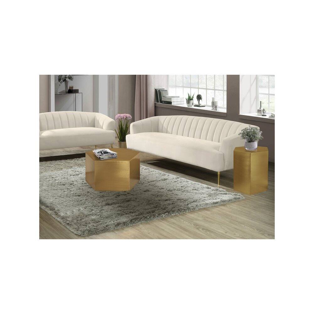 Alt View 1. Meridian Furniture - Hexagon Brushed Gold Coffee Table - Gold.